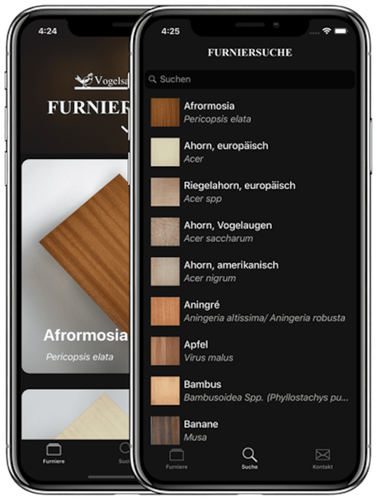 Die Furnierfinder App auf einem Smartphone